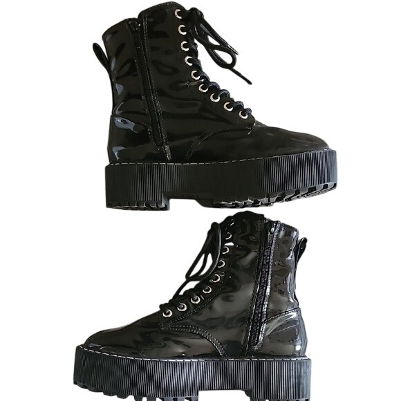 H&M Platform Boots Chunky Soles Lace Up Ankle Boots Military Boots Size 5 - Picture 5 of 9